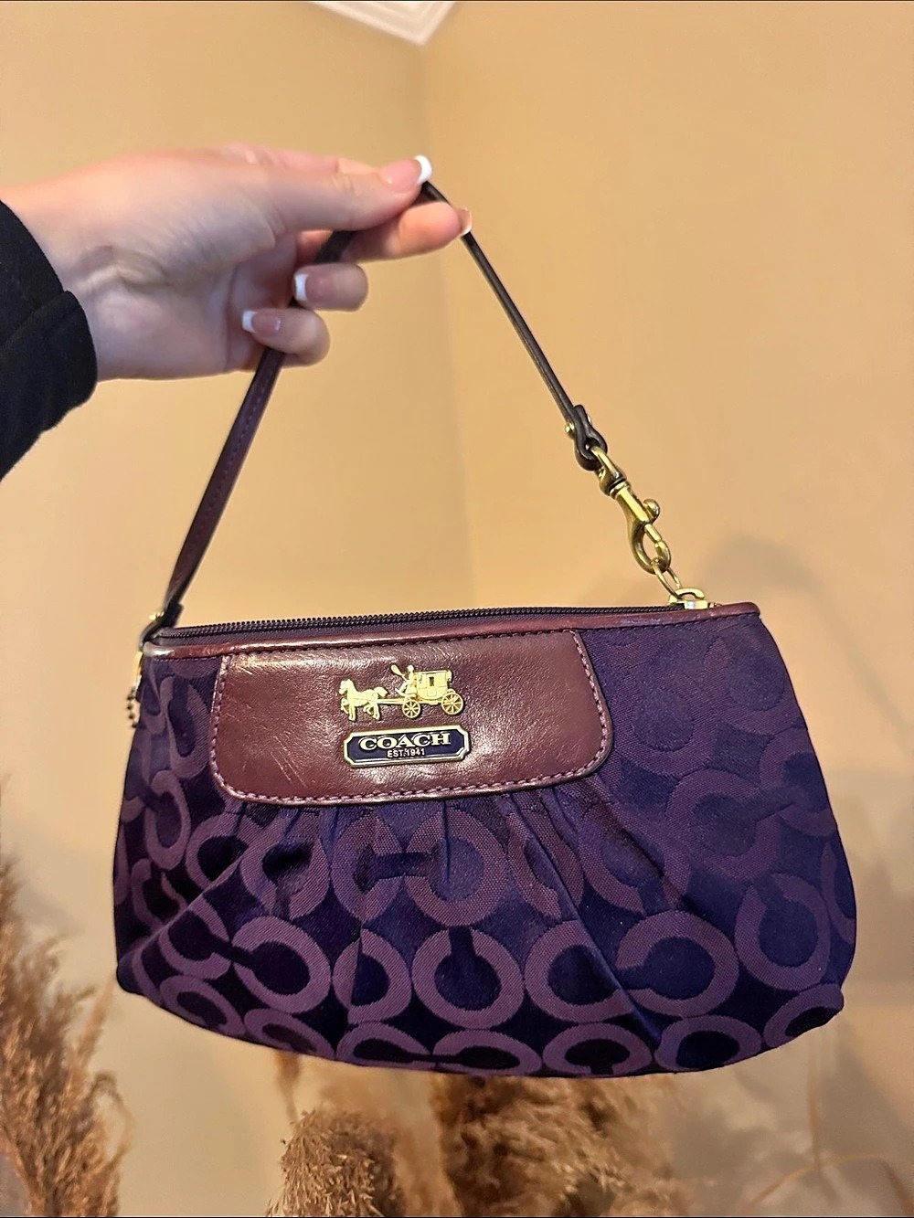 Coach Signature Shoulder Bag in Purple & Brown